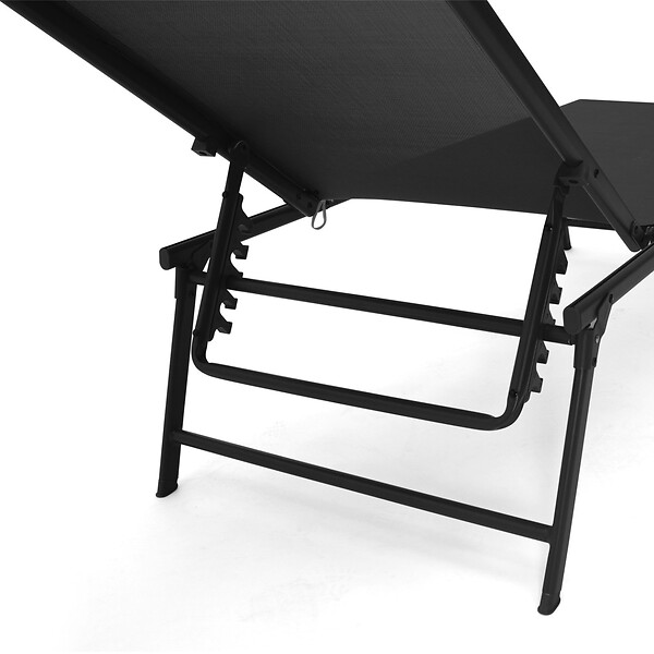 ID MARKET - Lot de 2 transats de jardin inclinables KAILUA en acier noir et toile noire - large