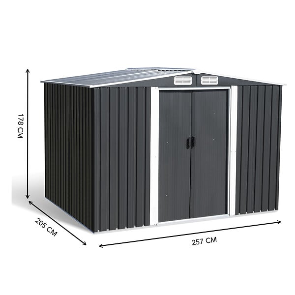 ID MARKET - Abri de jardin 5,3 M² gris en acier galvanisé avec base - large