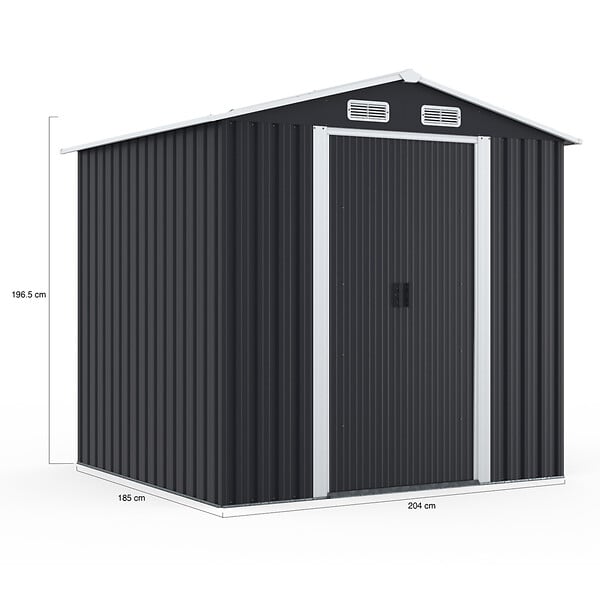 ID MARKET - Abri de jardin 3,7M² gris en acier galvanisé avec base - large