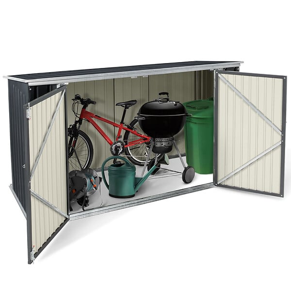 ID MARKET - Abri de jardin en métal gris anthracite verrouillable multi-rangement pour stockage vélos, outils, poubelles - large