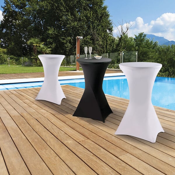 ID MARKET - Lot de 2 tables hautes pliantes 105 CM et 2 housses blanches - large