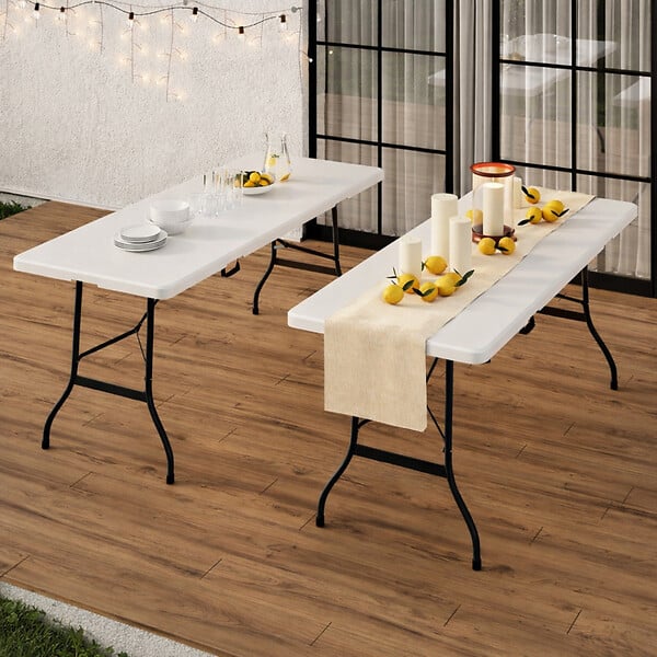 ID MARKET - Table pliante d'appoint portable 180 cm et 2 bancs pliables pour camping ou réception - large
