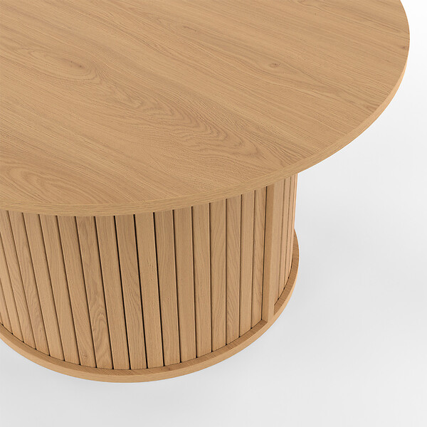 ID MARKET - Table basse ronde JULIETTE 70 cm lattes tasseau bois coloris chêne - large