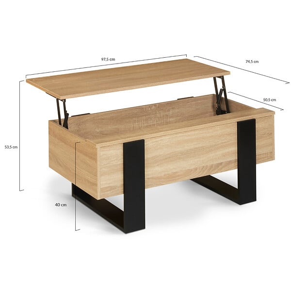 ID MARKET - Table basse plateau relevable rectangulaire PHOENIX bois et noir - large