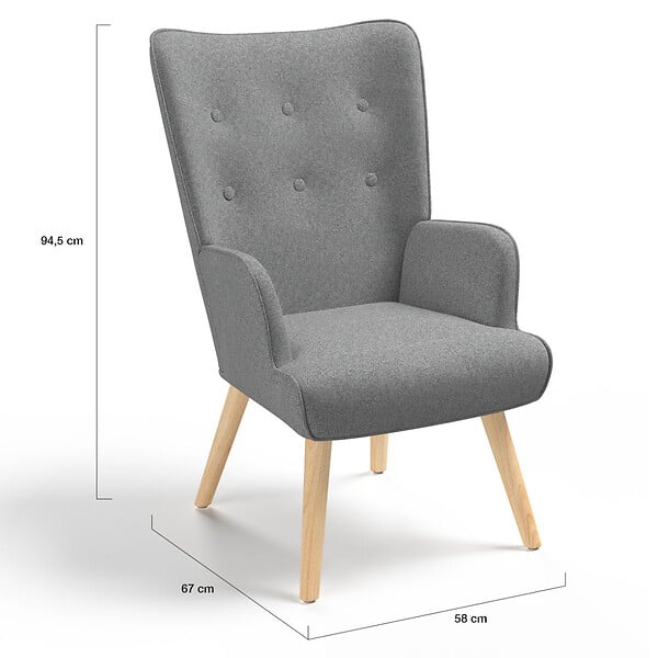 ID MARKET - Fauteuil scandinave IVAR en tissu gris clair - large
