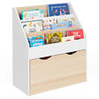 ID MARKET - Meuble de rangement bibliothèque enfant MANA 3 étagères et 1 bac sur roulettes blanc et hêtre - vignette
