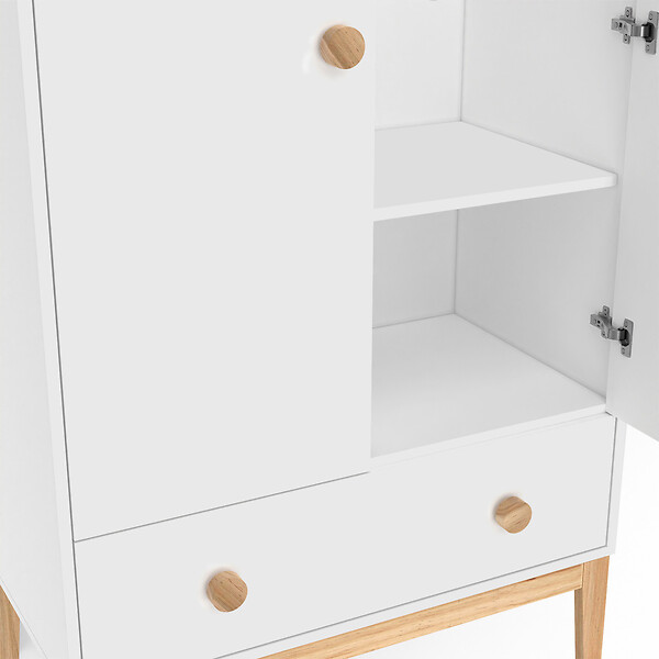 ID MARKET - Armoire enfant 2 portes JACOB avec tiroir blanc et bois - large