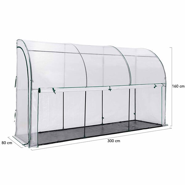 ID MARKET - Serre d'hivernage murale adossée 300 x 80 x 160 cm double ouverture balcon et terrasse - large