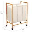 ID MARKET - Panier à linge 3 compartiments bambou RITA tissu écru avec roulettes - vignette