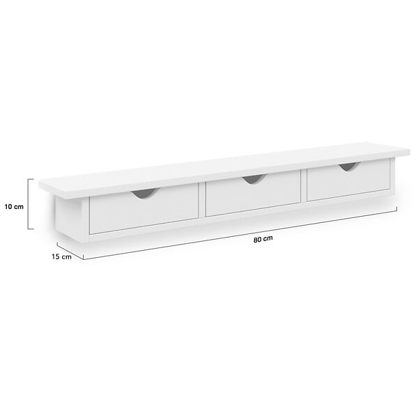 ID MARKET - Etagère murale console d'entrée LISE 3 tiroirs blanche - large