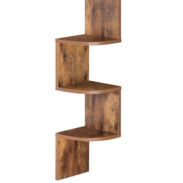ID MARKET - Etagère murale d'angle ISA 5 niveaux façon bois vieilli - large