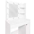 ID MARKET - Coiffeuse ZELIA miroir LED avec 1 tiroir, étagères, caisson de rangement et tabouret - vignette