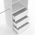 ID MARKET - Dressing extensible MARTY 120/170 x 50 x 180 cm blanc avec 3 tiroirs + étagères + double penderie + rideau gris - vignette
