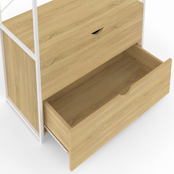 ID MARKET - Dressing penderie 2 tiroirs L. 80 cm DETROIT design industriel bois et métal blanc - large
