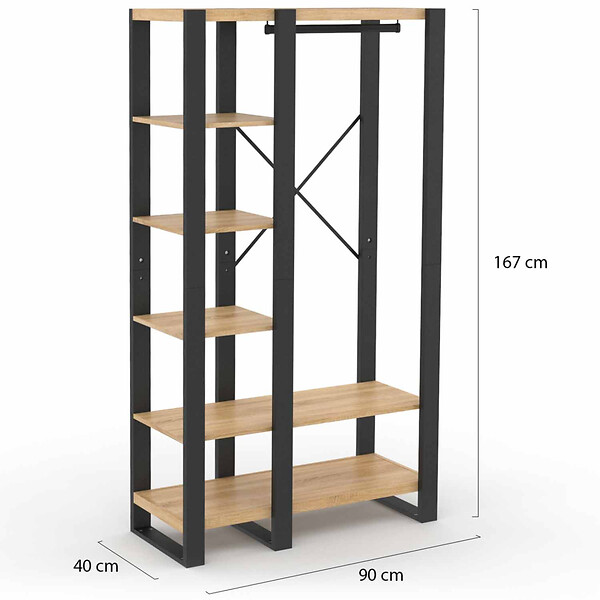 ID MARKET - Dressing penderie étagère ONYX bois et noir - large