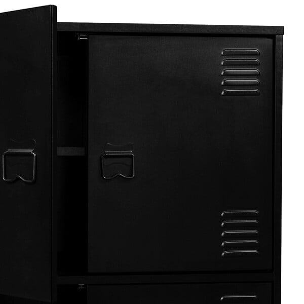 ID MARKET - Armoire basse ESTER 4 portes métal noir design industriel - large