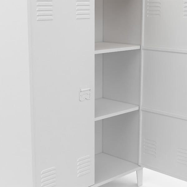 ID MARKET - Armoire basse ESTER 2 portes métal blanc et plateau bois design industriel - large