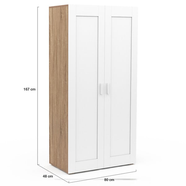 ID MARKET - Armoire 2 portes VITO blanc et bois penderie 80 cm avec étagères rangement maxi capacité - large