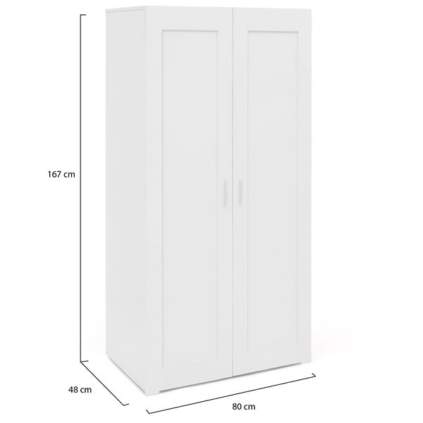 ID MARKET - Armoire 2 portes VITO blanc penderie 80 cm avec étagères rangement maxi capacité - large