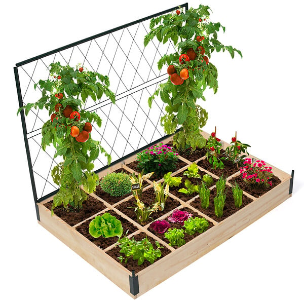ID MARKET - Kit complet 3 bacs modulables carrés potager et serre à tomates + treillis + housse - large