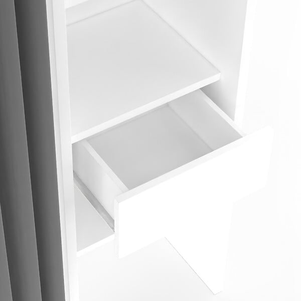 ID MARKET - Dressing extensible double MERYL 120/180 x 50 x 180 cm blanc avec étagères + double penderie + rideau gris - large