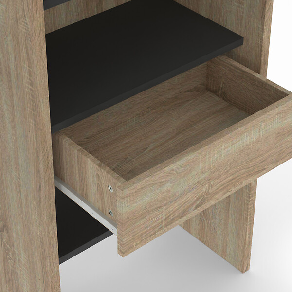 ID MARKET - Dressing extensible MARTY 120/170 x 50 x 180 cm hêtre avec étagères + double penderie + rideau noir - large