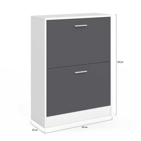 ID MARKET - Meuble à chaussures 12 paires KLARK blanc 2 portes grises - large