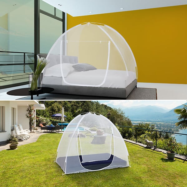 ID MARKET - Moustiquaire dôme pop-up 195x150 cm mobile pour lit - large