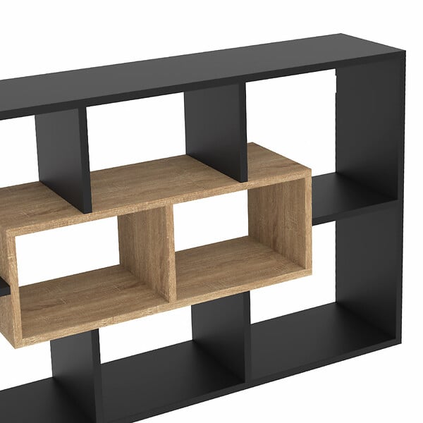 ID MARKET - Etagère murale COLETTE avec 8 compartiments noir et effet bois - large