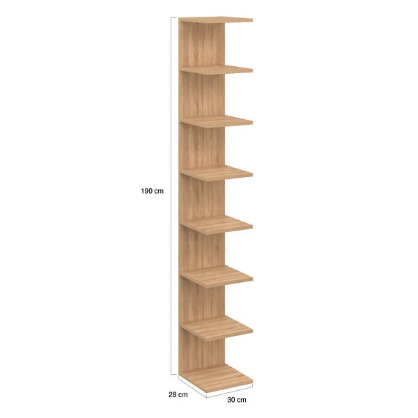 ID MARKET - Etagère murale suspendue double position CHIARA 8 étagères façon hêtre 190 cm - large