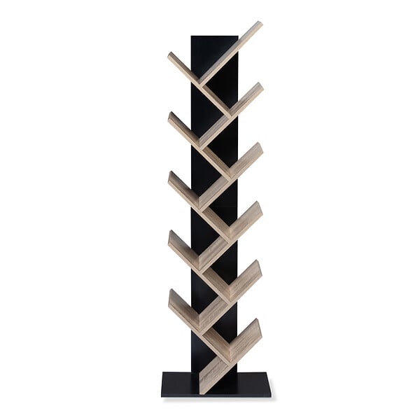ID MARKET - Etagère bibliothèque à livres TEA forme d'arbre 10 niveaux bois noir et étagères façon hêtre - large