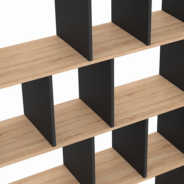 ID MARKET - Etagère bibliothèque JENA 4 niveaux noir et effet bois 143 cm - large