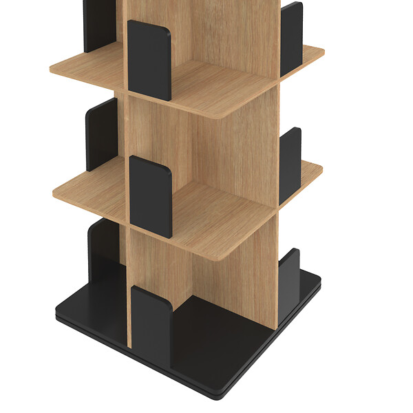 ID MARKET - Etagère bibliothèque rotative 4 niveaux RAPHA noir et effet bois - large