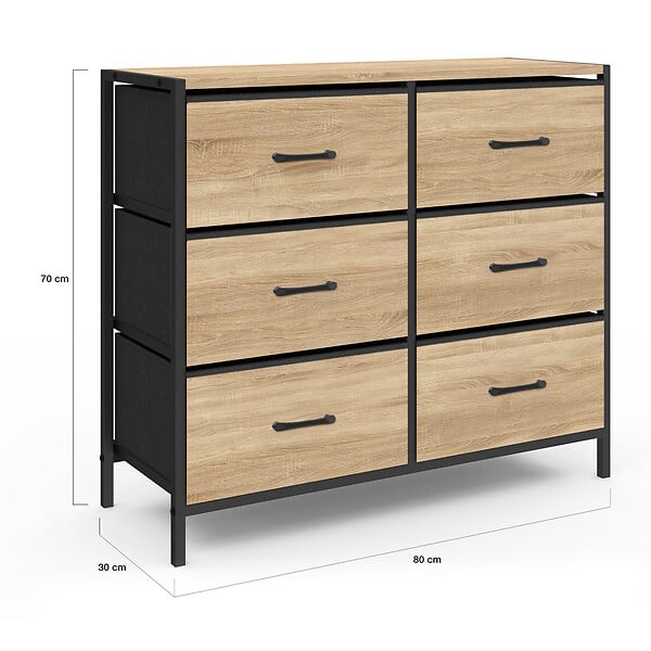 ID MARKET - Commode 6 tiroirs en tissu UTAH 80 cm meuble de rangement design industriel - large