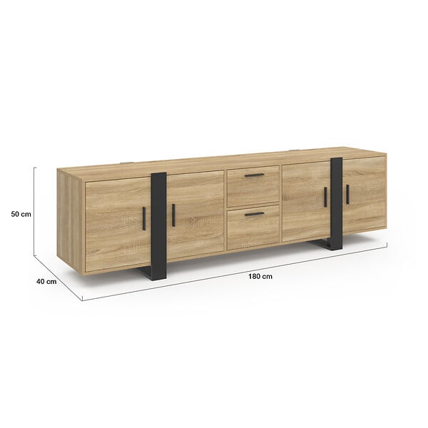 ID MARKET - Meuble TV 180 cm PHOENIX avec rangements bois et noir - large