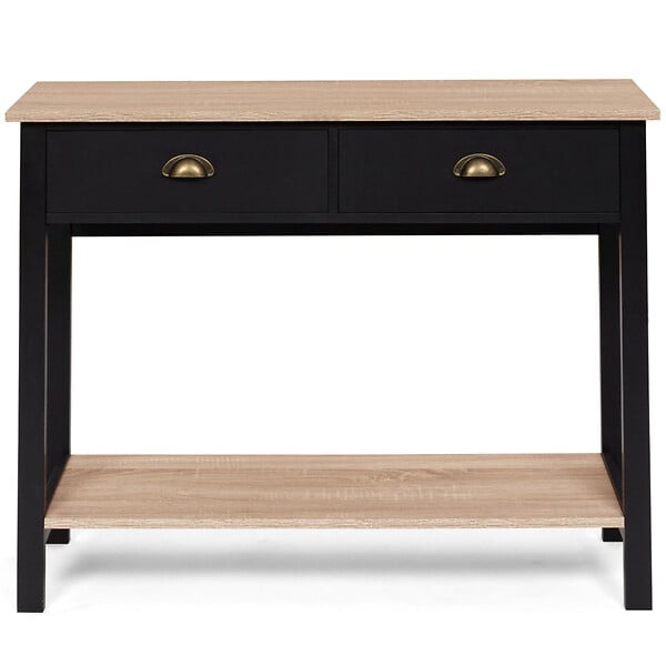 ID MARKET - Console 2 tiroirs campagne ISIS 1 étagère bois et noir - large