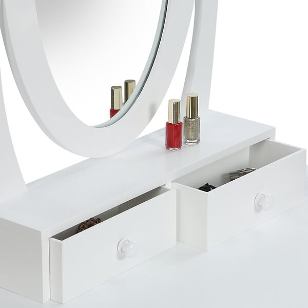 ID MARKET - Coiffeuse BETTY avec miroir et tabouret - large