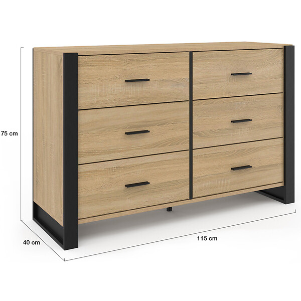 ID MARKET - Commode 6 tiroirs ONYX 115 cm bois et noir - large
