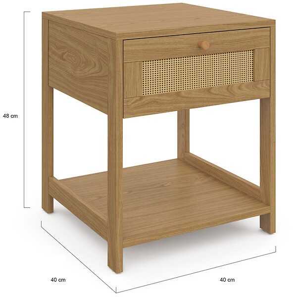 ID MARKET - Lot de 2 tables de chevet HANAE vintage 1 tiroir avec tablette effet naturel cannage - large