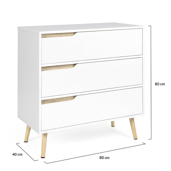 ID MARKET - Commode 3 tiroirs HELSINKI 80 cm scandinave blanc - large
