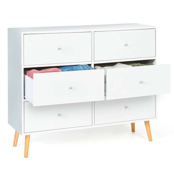 ID MARKET - Commode 6 tiroirs EMMIE 110 cm scandinave blanc - large
