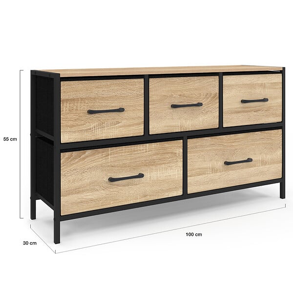 ID MARKET - Commode 5 tiroirs en tissu UTAH H.55 cm meuble de rangement design industriel - large
