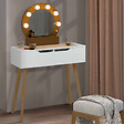ID MARKET - Coiffeuse scandinave 2 tiroirs HORIA bois et blanc avec miroir LED - vignette