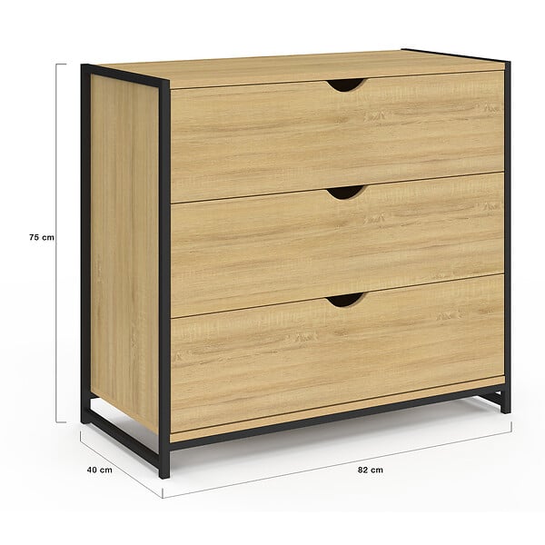 ID MARKET - Commode 3 tiroirs DETROIT 80 cm design industriel - large