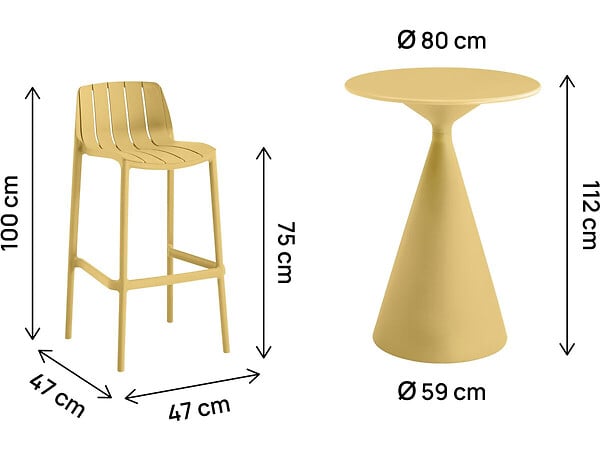 HABITAT ET JARDIN - Table et chaises hautes de bistrot empilables "Vaena" - 2 places - Jaune - large