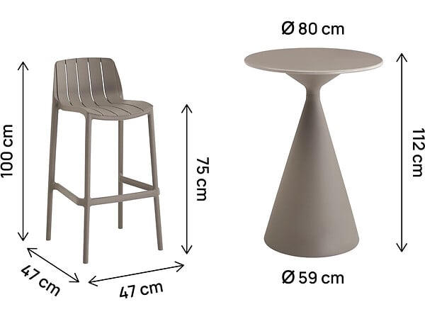 HABITAT ET JARDIN - Table et chaises hautes de bistrot empilables "Vaena" - 2 places - Taupe - large