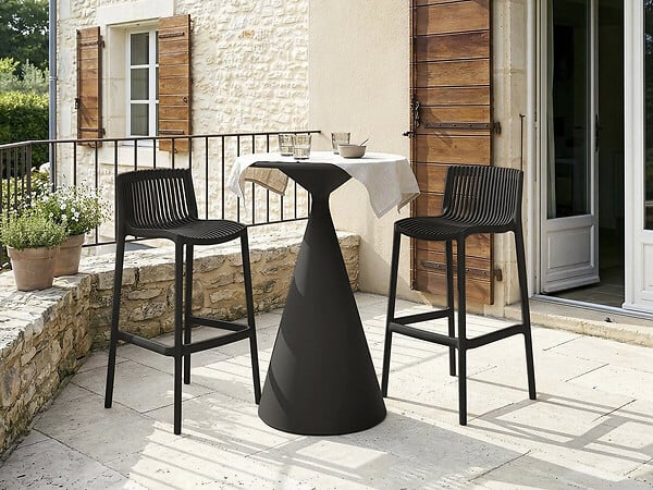 HABITAT ET JARDIN - Table et chaises hautes de jardin bistrot empilables "Néora" - 2 places - Noir - large