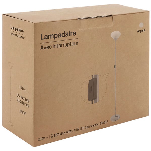 GEFOM - Lampadaire sans liseuse argent 180 cm - large