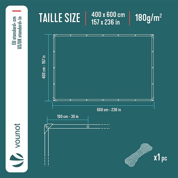 VOUNOT - Bâche de Protection en Polyéthylène resistant et impermeable 180g/m² blanche 4x6m - large