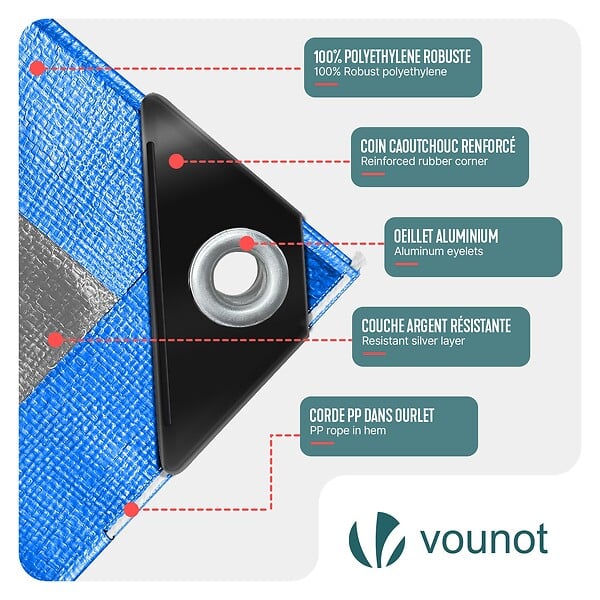 VOUNOT - Bâche de Protection en Polyéthylène resistant et impermeable 240g/m² bleu 4x6m - large
